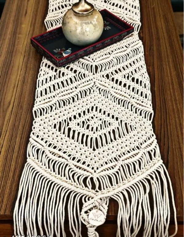 Unique Cotton Table Runner - Free Size, Cream, Cotton, Pack of1